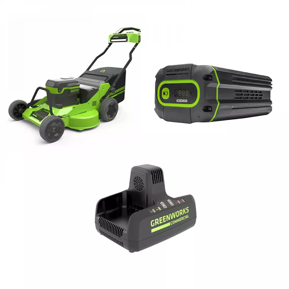 Greenworks GC82HPLM76 газонокосилка аккумуляторная с АКБ G82B8 (3 шт) и ЗУ G82C2 в комплекте