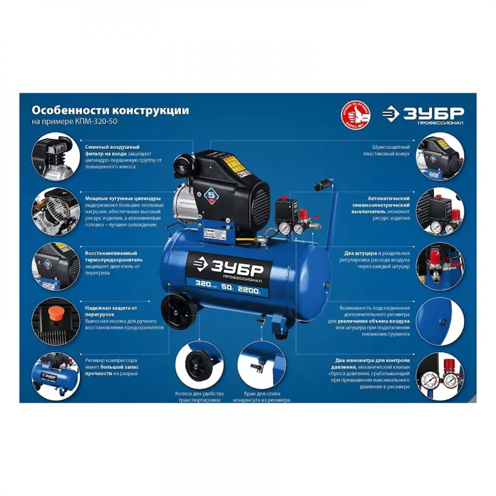 Компрессор воздушный ЗУБР КПМ-400-100